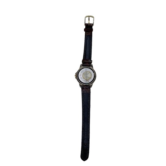 Watch-It Silver Gold Tone Blue Gold Dial Brown Leather Analog Watch Womens Ladie - Picture 3 of 5